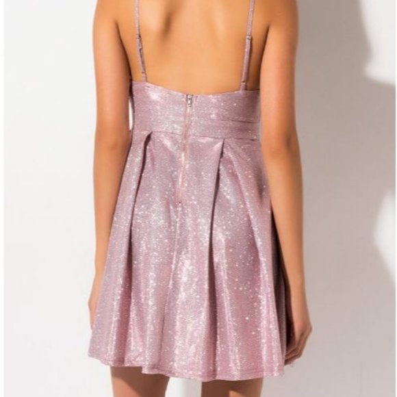 Akira Metallic Glitter Pink Mini Dress - NWT! - Picture 4 of 12